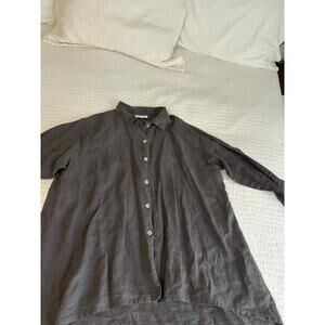 Bryn Walker 100% Linen Button Down Tunic Laggen Look Art to Wear Tan Womens M
